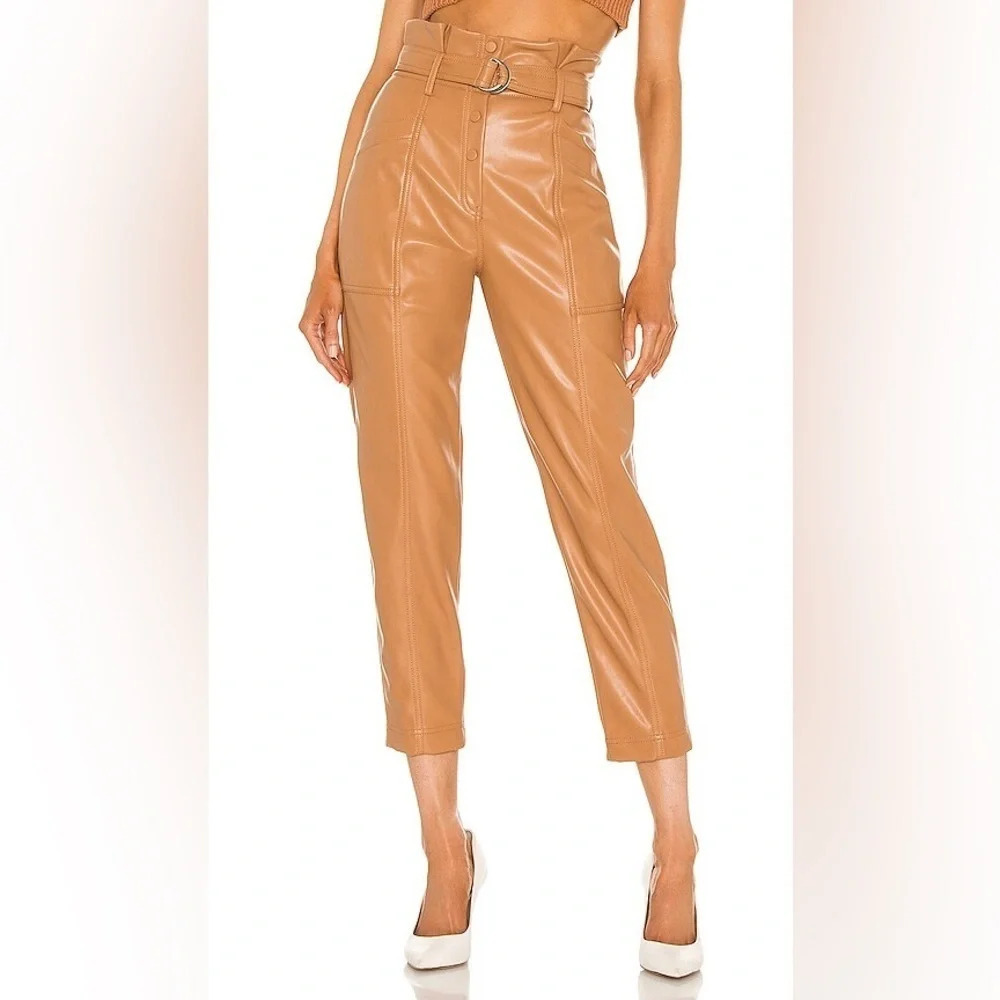 NWT Jonathan Simkhai Leela Vegan Leather Paperbag Pants in Cashew